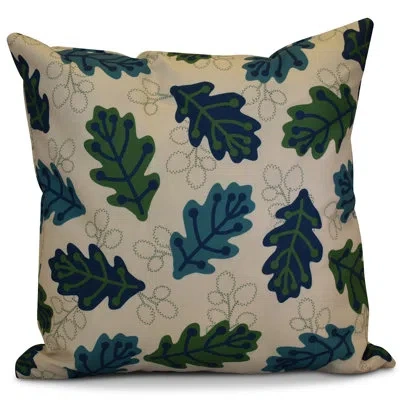 E By Design Retro Leaves Floral Outdoor Square Pillow Cover And Insert In Blue