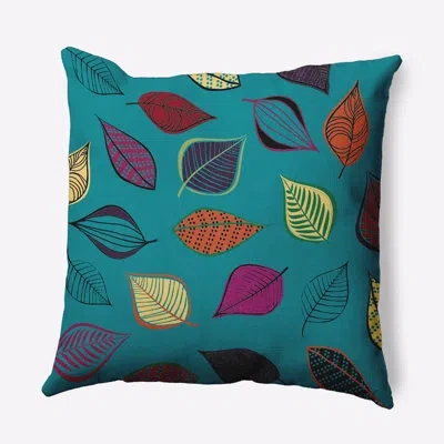 E By Design Scattered Leaves Indoor/outdoor Pillow In Lake Blue