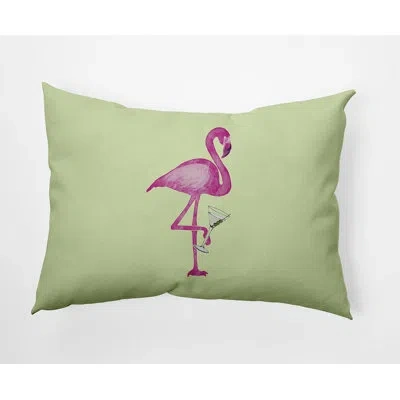E By Design Single Flamingo Outdoor Rectangular Pillow Cover & Inssert In Light Green