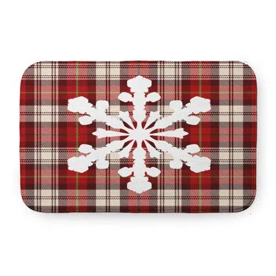 E By Design Snow Flake On Plaid Pet Feeding Placemat In Red