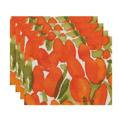 E By Design Sunset Tulip Print 4 Piece Placemat Set In Orange