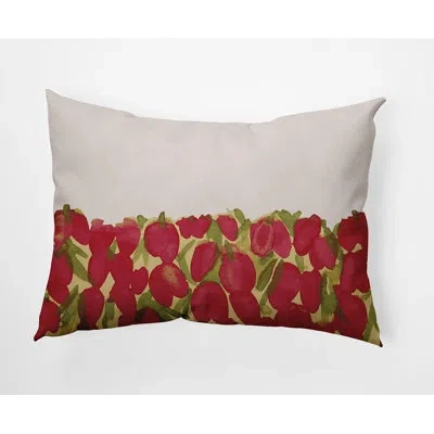 E By Design Sunset Tulip Tulip Garden Rectangular Cotton Pillow Cover & Insert In Red