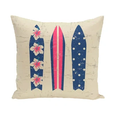 E By Design Surf, Sand, & Sea Surf Outdoor Square Pillow Cover & Insert In Pink