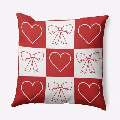 E By Design Sweet Bows And Hearts  Indoor/outdoor Throw Pillow In Orange Red