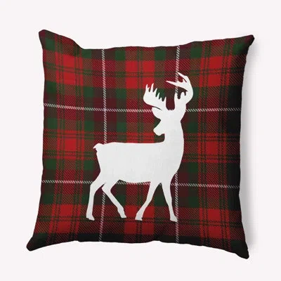 E By Design Tartan Reindeer Accent Pillow In Red
