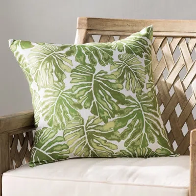 E By Design Tropical Resort Palm Leaves Outdoor Square Pillow Cover & Insert In Green