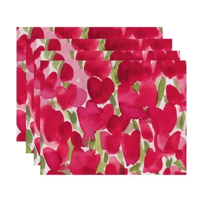 E By Design Tulip Blossom Print 4 Piece Placemat Set In Pink