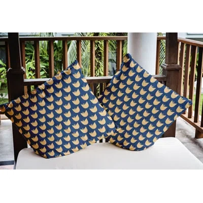 E By Design Tulip Design Indoor/outdoor Throw Pillow In Dark Cobalt Blue
