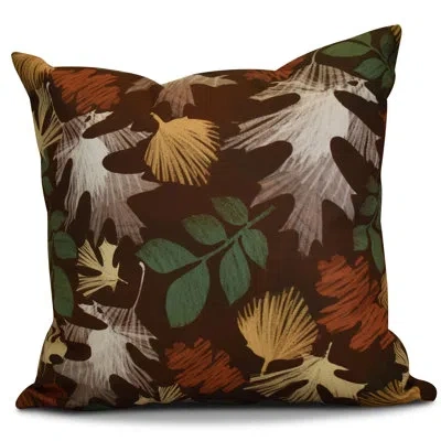 E By Design Watercolor Leaves Outdoor Square Pillow Cover And Insert In Brown