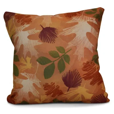 E By Design Watercolor Leaves Print Square Pillow Cover & Insert In Rust