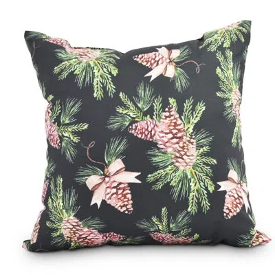 E By Design Winter Resort Orville Greenery Square Outdoor Cushion Cover And Insert In Black