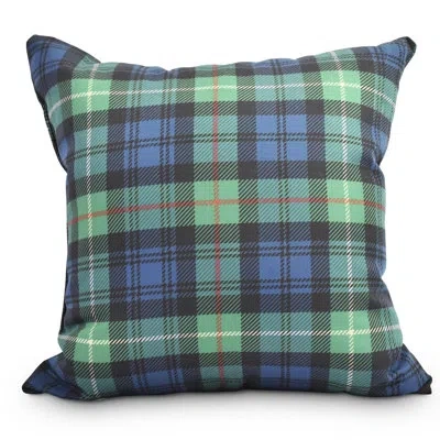 E By Design Winter Resort Plaid Holiday Outdoor Square Pillow Cover & Insert In Navy Blue