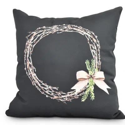E By Design Winter Resort Sprig Of Green Outdoor Square Pillow Cover & Insert In Black