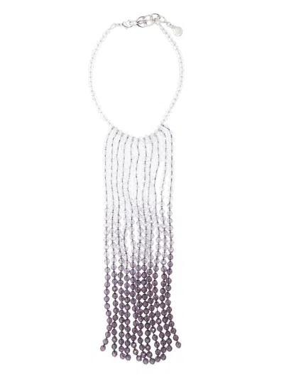 E 'clat White Grey Ombre Beads Drop Necklace