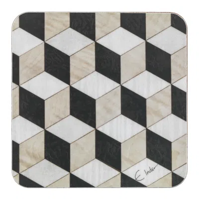 E. Inder Designs Black / White / Neutrals Six Coasters In Bold Geometric Design For Sophisticated Decor. Heat Resista