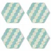 E. Inder Designs Blue Coaster Set Of Four. Hexagonal Scandinavian Design. Practical Heat Proof Melamine Surface.