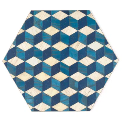 E. Inder Designs Blue / Neutrals Placemat Set Of Four Small Hexagonal Shape. Deep Blue Heat Proof Melamine.  Please M In Multi