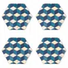 E. Inder Designs Blue / White Four Coaster Set In Blue And White Geometric Pattern. Heat Proof Melamine. In Blue