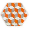 E. Inder Designs Four Coasters In Vibrant Orange White And Light Grey. Heat Proof Melamine. In Multi