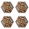 E. Inder Designs Four Hexagonal Coasters In Colourful Mosaic Boho Chic Design. With Heat Resistant Melamine Coating.