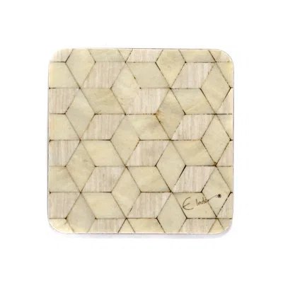E. INDER DESIGNS NEUTRALS SIX COASTERS NEUTRAL SCANDINAVIAN MOTTLED GREEN & LIGHT GREY. HEAT PROOF MELAMINE.