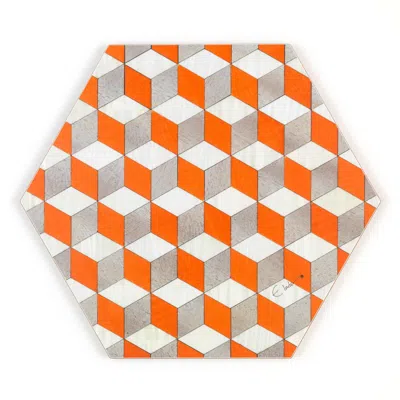 E. Inder Designs Orange / White / Grey Small Placemats Set Four In Vibrant Orange White And Grey. Heat Proof Melamine In Multi
