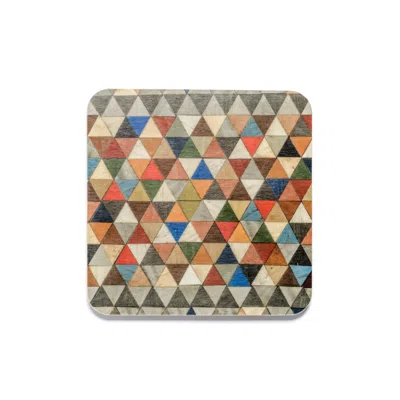 E. Inder Designs Red Four Coasters Set In Boho Chic Mosaic Design. Heat Resistant Melamine Coating. In Multi