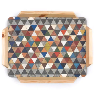 E. Inder Designs Tray In Mosaic Harlequin Design With Solid Wooden Handles. Melamine Surface. Made Individually In Th In Multi