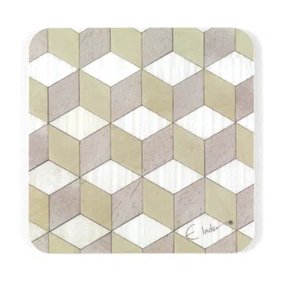 E. Inder Designs White / Neutrals / Green Six Coasters Set In Green Neutral White Mid Century Modern. Heat Resistant In Multi