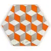 E. Inder Designs Yellow / Orange / Grey Six Coaster Orange White And Light Grey. Striking Geometric Design. Practical