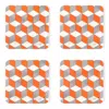 E. Inder Designs Yellow / Orange / White Four Coasters In Vibrant Tangerine White & Light Grey. In A Bold Geometric P
