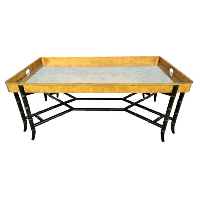 Pre-owned E. J. Victor Ej Victor (attributed) Gilt Tray Bamboo Cocktail Coffee Table In Brown
