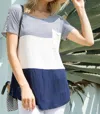 E. Luna Mix Knit Tunic Top In Navy