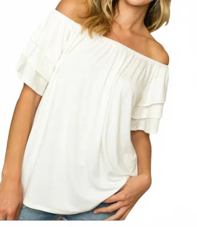 E. Luna Off Shoulder Tiered Ruffle Top In Cream In White