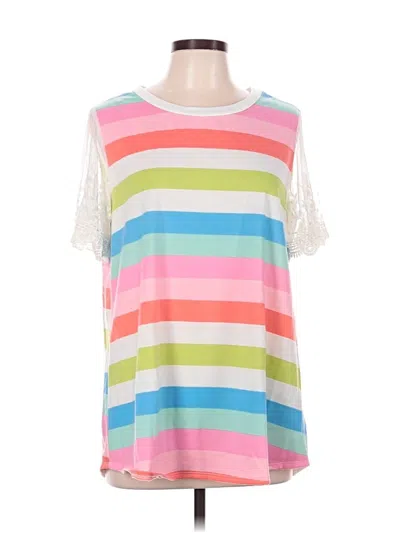 Pre-owned E. Luna Short Sleeve Top Pink Cold Shoulder Neckline Tops