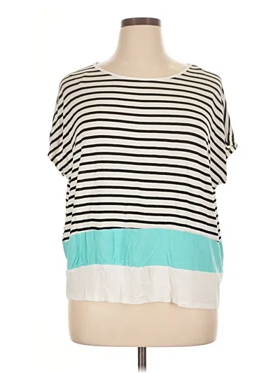 Pre-owned E. Luna Short Sleeve Top Teal Stripes Pattern Boatneck Tops In Blue