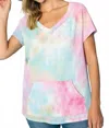E. Luna Tie Dye Waffle Top In Pink Multicolor