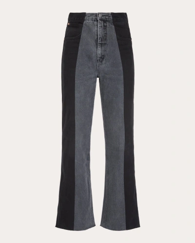 E.l.v Denim E. L.v. Denim Women's Flare High-rise Cropped Two-tone Jeans In Black/grey