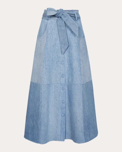E.l.v Denim E. L.v. Denim Women's Frankie High-rise Patchwork Denim Midi Skirt In Blue