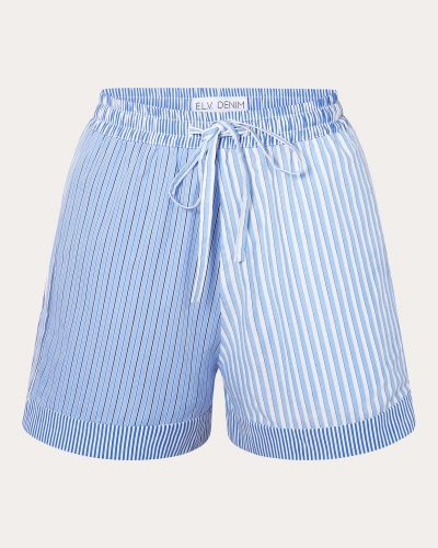 E.l.v Denim E. L.v. Denim Women's Missy Stripted Cotton-poplin Shorts In Blue