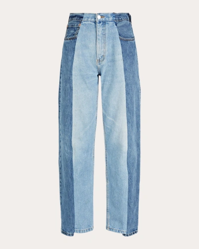 E.l.v Denim E. L.v. Denim Women's Boyfriend High-rise Two-tone Jeans In Mid/light Blue