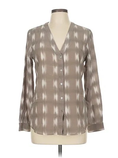 Pre-owned E3 By Etcetera Long Sleeve Silk Top Gray Plunge Neckline Tops