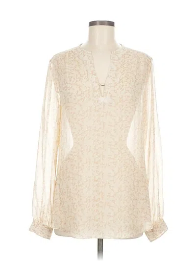 Pre-owned E3 By Etcetera Long Sleeve Silk Top Ivory Plunge Neckline Tops In White