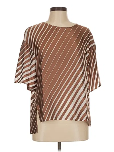 Pre-owned E3 By Etcetera Short Sleeve Blouse In Brown