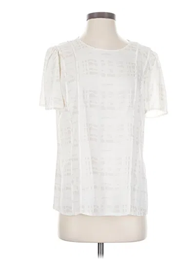 Pre-owned E3 By Etcetera Short Sleeve Top Ivory Square Neckline Tops In White