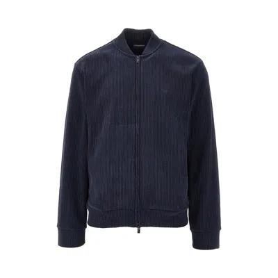 Ea Bodywear Corduroy Full-zip Loungewear Sweatshirt In Blue