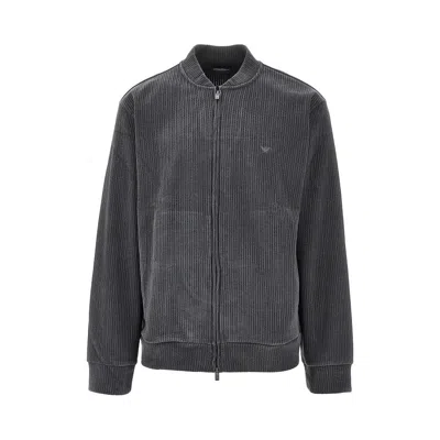 Ea Bodywear Corduroy Full-zip Loungewear Sweatshirt In Gray