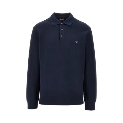 Ea Bodywear Flecce-back Piquet Polo Shirt In Blue