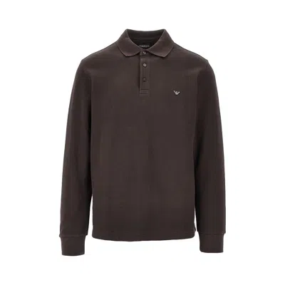 Ea Bodywear Flecce-back Piquet Polo Shirt In Brown