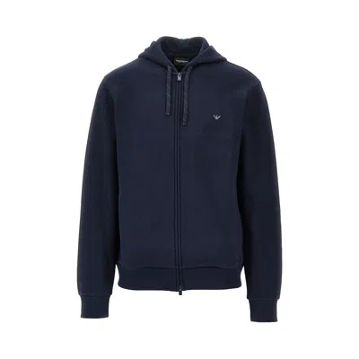 Ea Bodywear Piquet Jersey Full-zip Hoodie In Blue